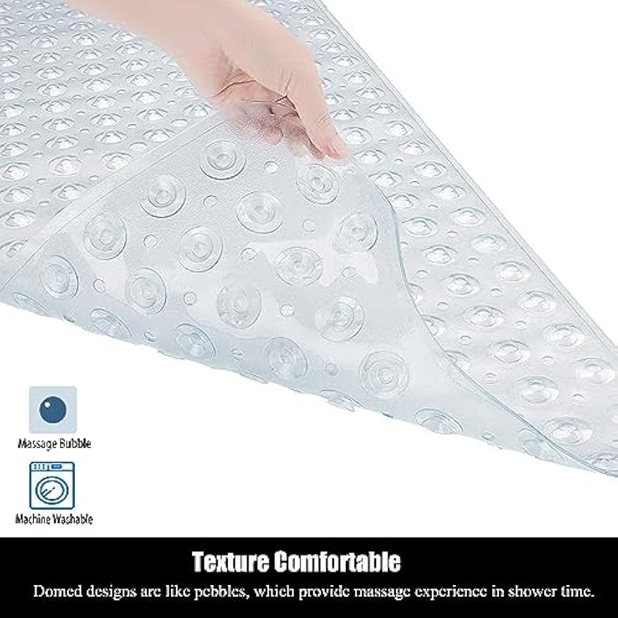 Bathtub and Shower Mats, 28 x 15 Inch Non-Slip Bath Mat, Machine Washable Bath Tub Mat with Suction Cups & Drain Holes for Bathroom, Beige