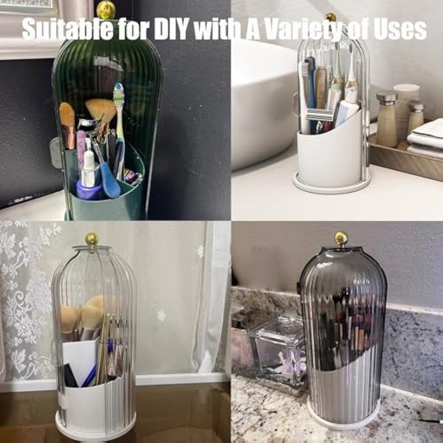 Concealed Toothbrush Holder, Rotating Bathroom Organizer Countertop | Toothbrush and Toothpaste Holders with Cover, Waterproof and Dustproof, 360° Rotating Base, for Bathroom Countertop