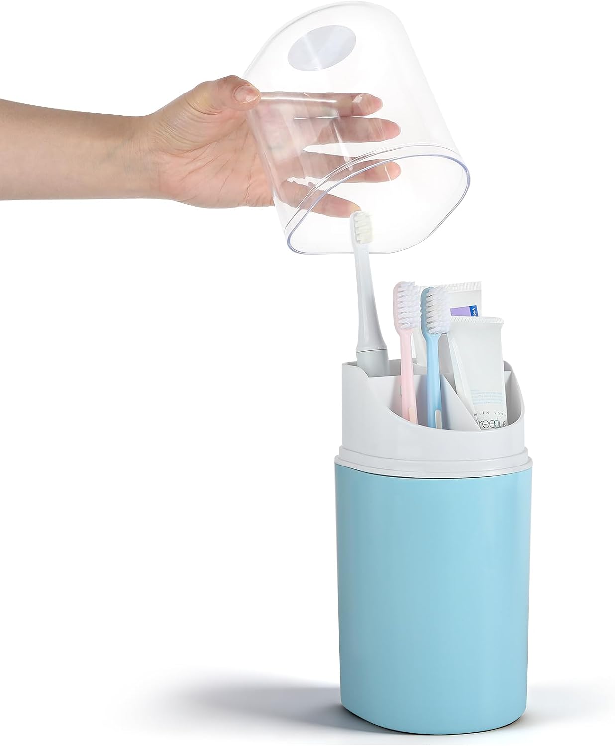 Toothbrush Organizer with Cover,4 Slots for Bathroom Toothbrush Holders,Dustproof Design,with Wall Mounted,Electric Toothbrush Holder and Toothpaste Holder,Bathroom Countertop Storage