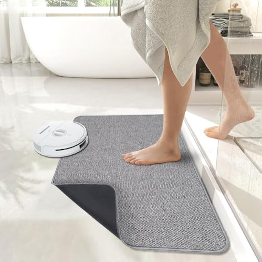 Bath Mat,Ultra Thin Bathroom Rugs,Rubber Bath Mats for Bathroom,No Slip Bath Rugs,Quick Dry,Machine Washable,Low Pile,Absorbent,Shower Outside,Sink,Home Decor Accessories.Grey,1'5"x2'3"(17x27Inch)