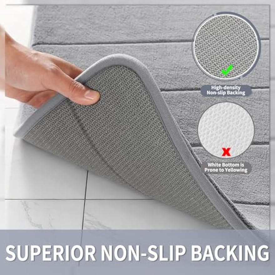 Yimobra Memory Foam Bath Mat, Super Soft Absorbent Bathroom Rug Non Slip, Quick Dry, Machine Washable Floor Carpet for Tub Shower, Home Decor Accessories, 24x17, Grey