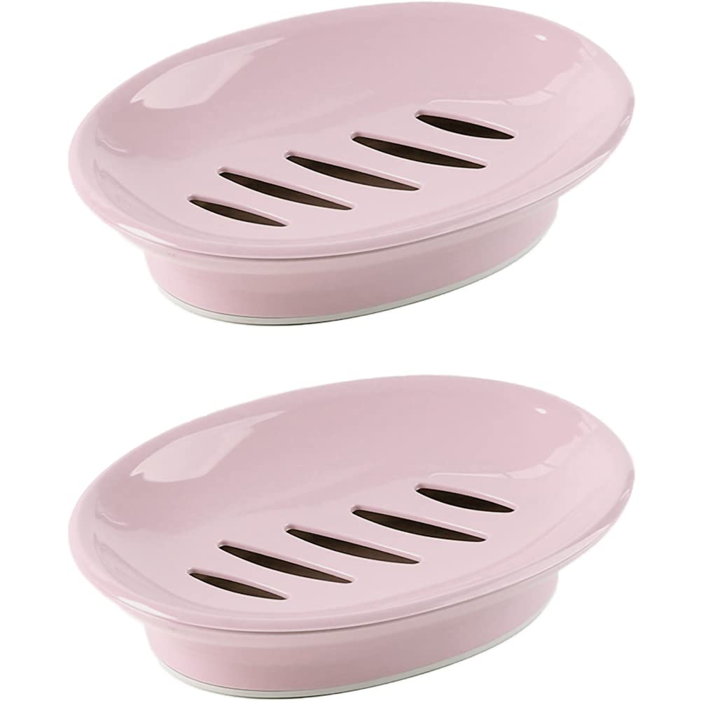 WYOK 2-Pack Soap Dish Plastic Soap Holder with Drainage for Shower (White) | Bar Soap Tray, Soap Case with Drain, Keep Soap Dry, Self Draining, Non-Slip, Easy Cleaning, For Bathroom Kitchen Sink