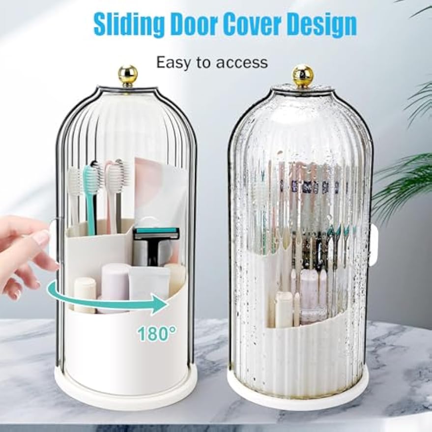 Concealed Toothbrush Holder, Rotating Bathroom Organizer Countertop | Toothbrush and Toothpaste Holders with Cover, Waterproof and Dustproof, 360° Rotating Base, for Bathroom Countertop