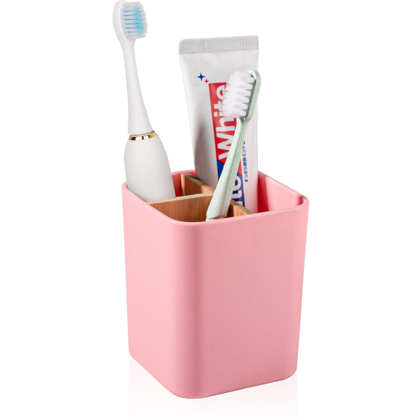 Bamboo Toothbrush Holder for Bathrooms Toothpaste Organizer - Black | Detachable Inserts, 3 Slots, Bathroom Counter Organizer, for Kids Electric Toothbrushes, Floss, Razors