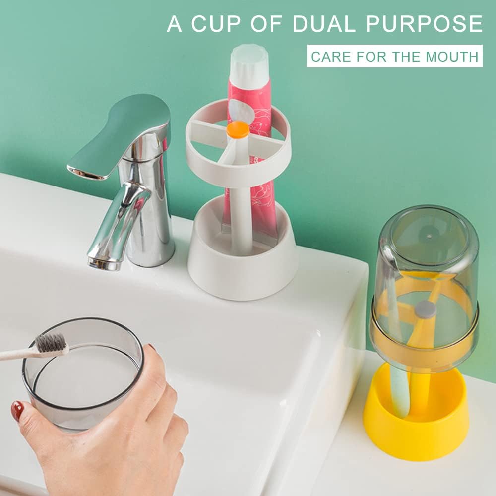Toothbrush Holder Stand with Covered Cup/Cover, 3-Slot Organizer, Blue | Toothpaste Holder Stand Compatible with Regular Toothbrushes, Travel Hotel Bathroom Dental Storage Organizer for Toothpaste
