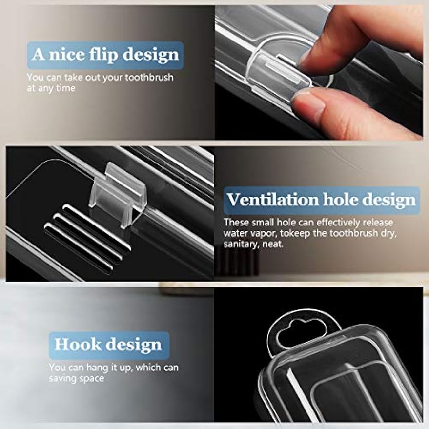 Patelai 2 Pack Toothbrush Case Container for Travel, Clear Portable Holder | Portable Toothbrush Travel Organizer, Fits Toothbrush and Toothpaste, Hard Plastic, Snap Closure, 2 Pack Clear Box