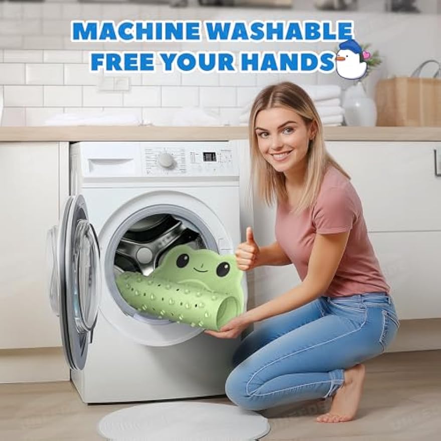 UNEEDE Kids Bathtub Mat Non Slip, Soft Rubber Shower Mat for Toddler | Machine Washable Baby Bath Mat with 100+ suction cups and 50+ Drainage Holes, 30"x18" Cute Frog Design, Baby Bath Essentials