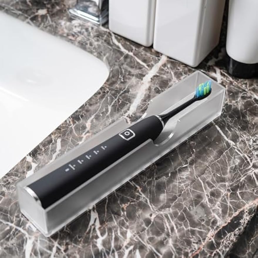 2Pack Acrylic Electric Toothbrush Holder with Diatomite Drying Stone, Bathroom Drawer Organizer with Drainage Hole for Tooth Brush, Compatible with Philips, Oral-B