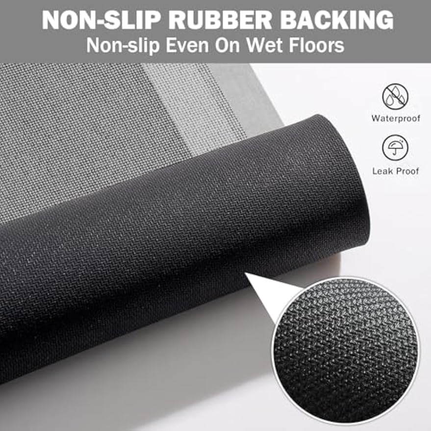 YDKGL Non Slip Bath Mat Thin Bathroom Rugs Fit Under Door Grey 16"x 24" | Quick Dry Absorbent Washable Rubber Backing Bath Rug Shower Mat Bathroom Floor Mat for Sink Bathtub Beside Shower Entrance