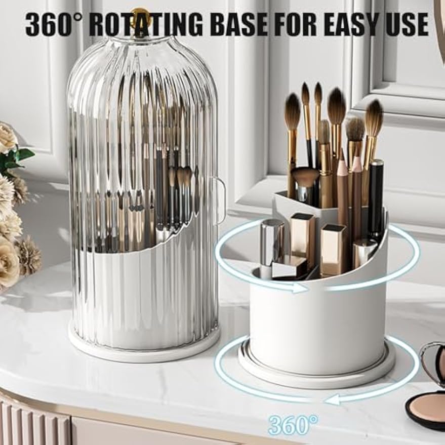 Concealed Toothbrush Holder, Rotating Bathroom Organizer Countertop | Toothbrush and Toothpaste Holders with Cover, Waterproof and Dustproof, 360° Rotating Base, for Bathroom Countertop