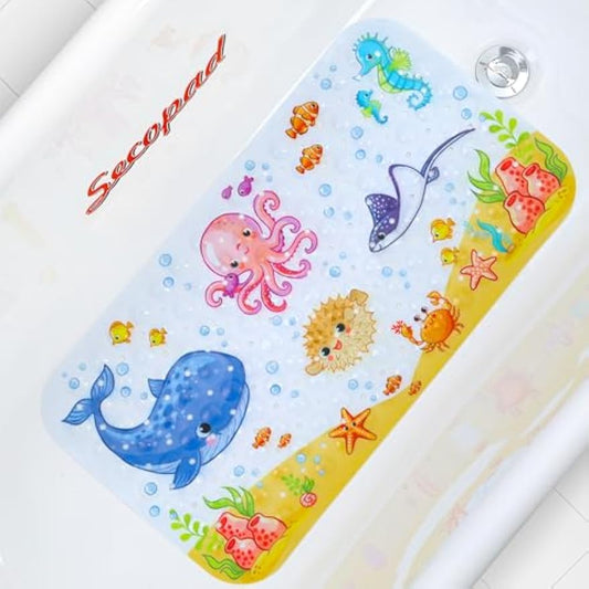 Secopad Bathtub Mat Non Slip, Cute Bath Tub Mat, 27.5" x 15", Pink Octopus | Rectangular, Anti-Slip, Machine Washable, with Drain Holes and Suction Cups,For Bathtub and Shower Floor, for Toddler & Kids
