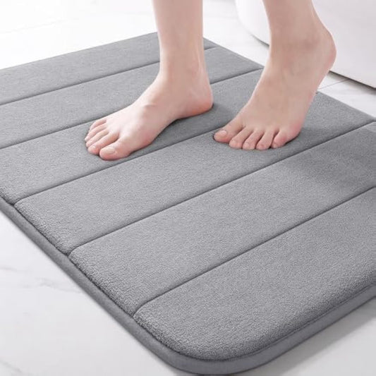 Yimobra Memory Foam Bath Mat, Super Soft Absorbent Bathroom Rug Non Slip, Quick Dry, Machine Washable Floor Carpet for Tub Shower, Home Decor Accessories, 24x17, Grey