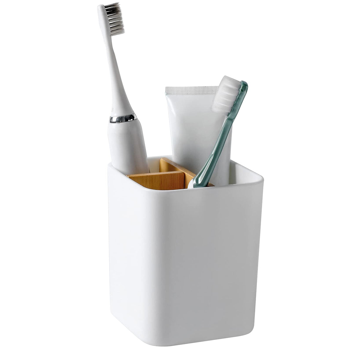 Bamboo Toothbrush Holder for Bathrooms Toothpaste Organizer - Black | Detachable Inserts, 3 Slots, Bathroom Counter Organizer, for Kids Electric Toothbrushes, Floss, Razors