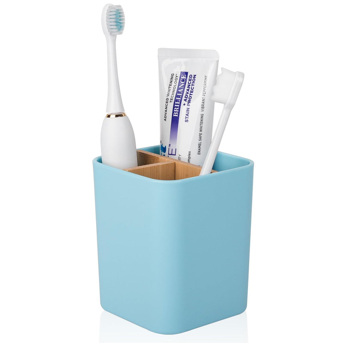 Bamboo Toothbrush Holder for Bathrooms Toothpaste Organizer - Black | Detachable Inserts, 3 Slots, Bathroom Counter Organizer, for Kids Electric Toothbrushes, Floss, Razors