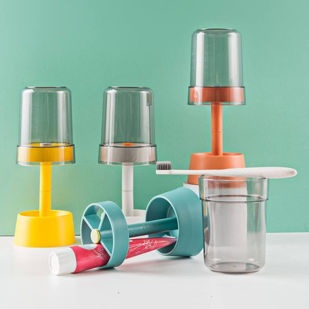 Toothbrush Holder Stand with Covered Cup/Cover, 3-Slot Organizer, Blue | Toothpaste Holder Stand Compatible with Regular Toothbrushes, Travel Hotel Bathroom Dental Storage Organizer for Toothpaste
