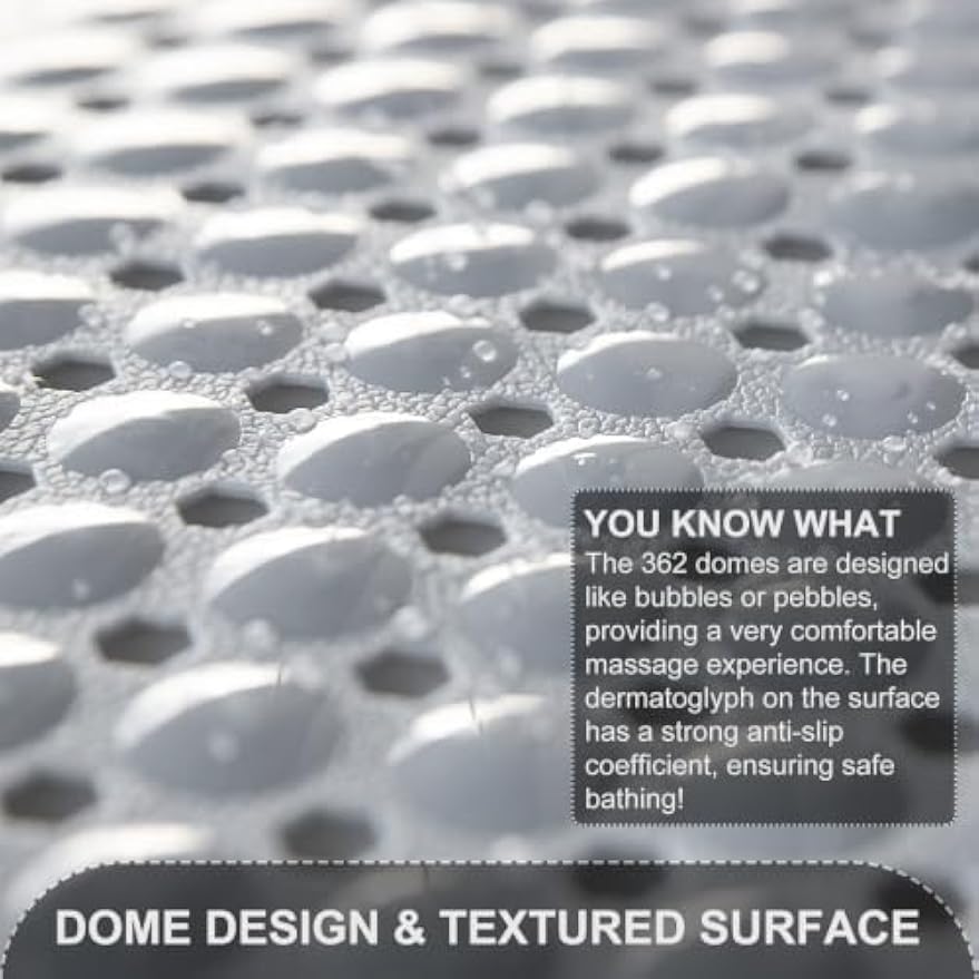 TEESHLY Bath Tub and Shower Mats, Non Slip 40 x 16 Inch Extra Large Bathtub Mat, Machine Washable Bathmat with Drain Holes, Suction Cups for Bathroom Floor, Gray