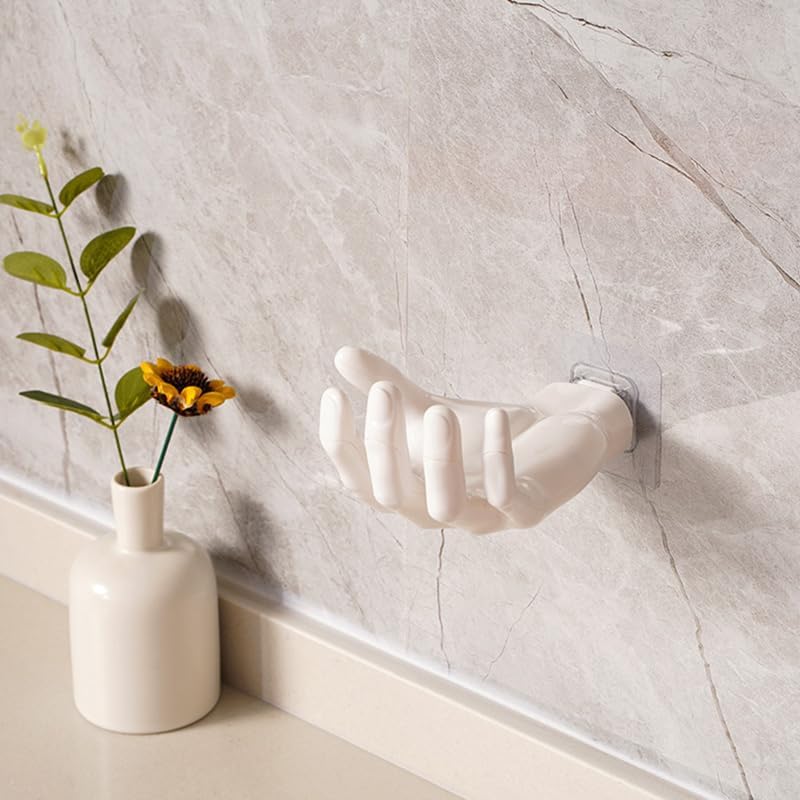 Ximimark 2 pcs Hand Shaped Soap Holder, Wall Mounted Strong Adhesive Hook for Home Storage of Keys and Earphones, Punch-Free Traceless Soap Storage Rack, Bathroom Accessories