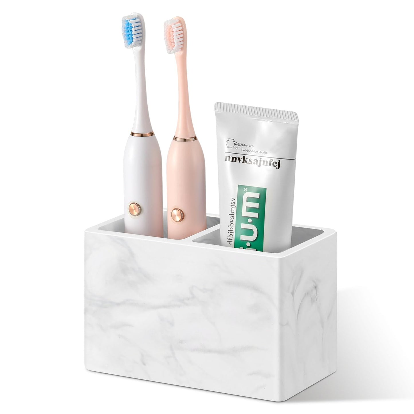 Luxspire Toothbrush Holder, 3 Slots, Marble White | Diatomite, Fast Drying, Toothbrush Holders for Bathroom, Toothbrush and Toothpaste Holder for Countertop