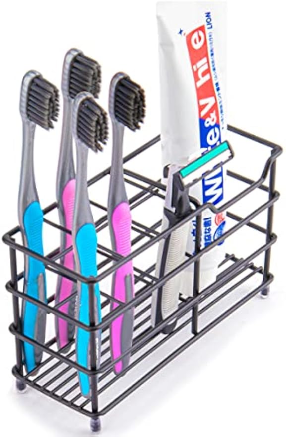 Toothbrush Holders for Bathroom, Stainless Steel, Black | 7-Slot, Organizer