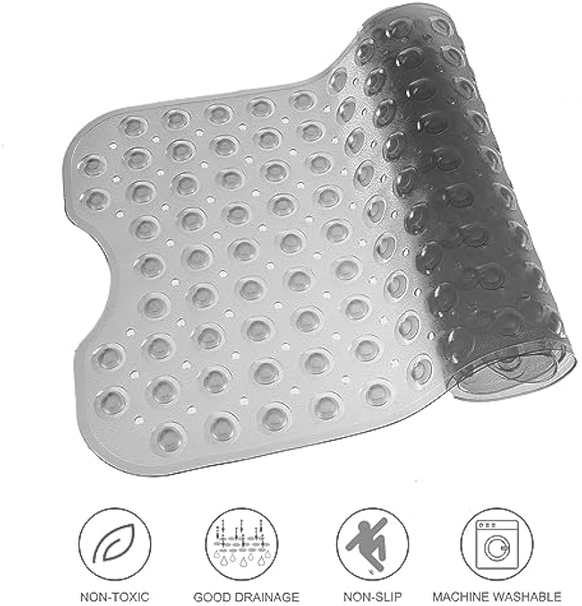 TEESHLY Bathtub Mats for Shower Tub, Extra Long Non-Slip 39 x 16 Inch Bath Mat with Drain Holes and Suction Cups, BathMat for Bathroom with Machine Washable (Clear Grey)
