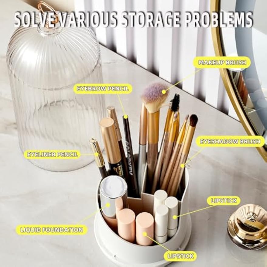 Rotate Toothbrush Holder with Cover, Transparent PC Cosmetic Makeup Organizer, Countertop Vanity Storage Caddy, Dustproof Enclosed Box for Toothbrush, Toothpaste & Toiletries