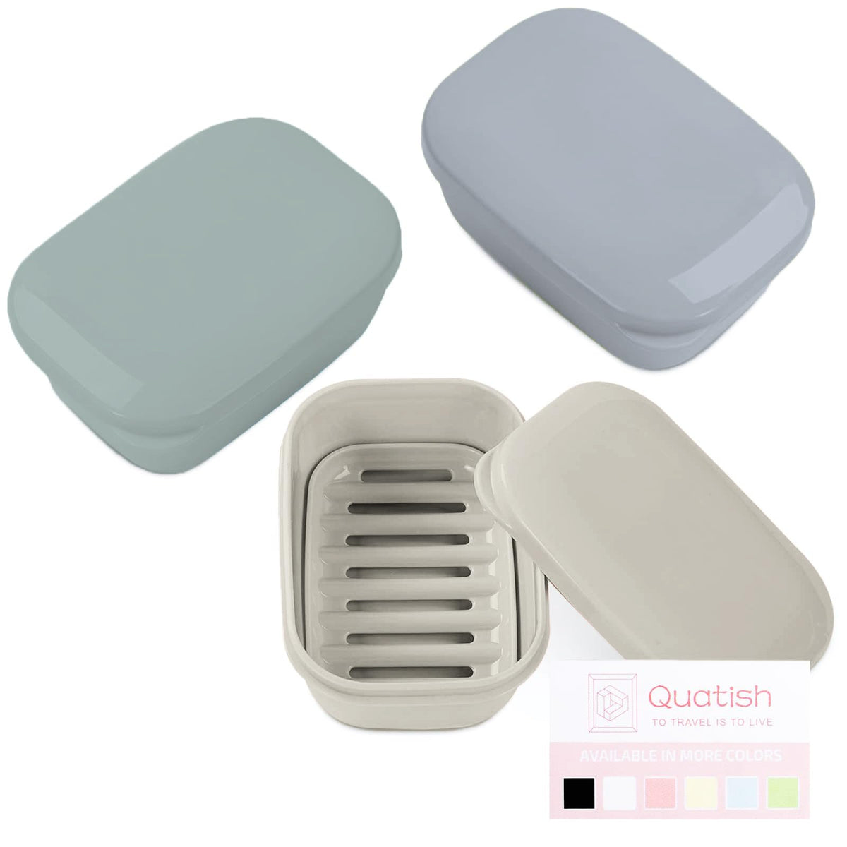 Quatish 3 Pack Travel Soap Case Leakproof, Portable Travel Bar Soap Holder Container with Lid for Camping, Gym, Multicolor