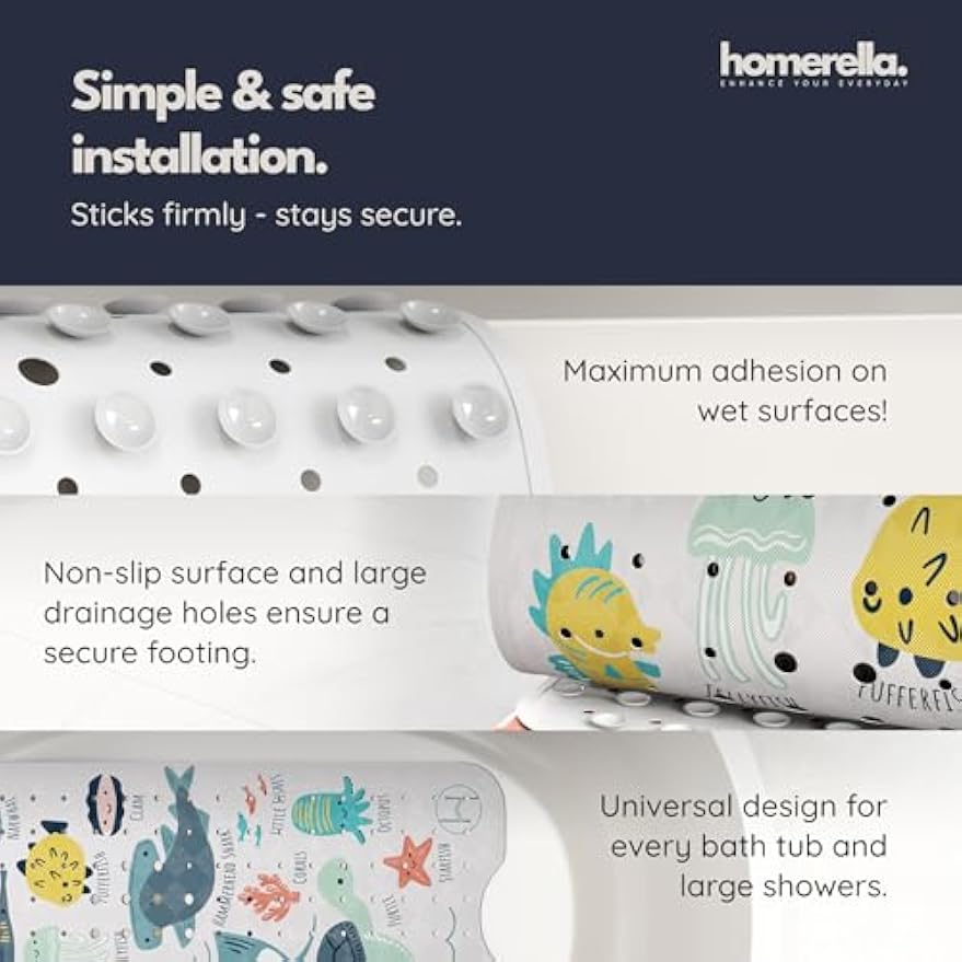 homerella Bathtub Mat Non Slip Kids 40x16 Baby Bath Mat Non Slip Anti Mold | 100% BPA Free, Non Toxic, Mildew Resistant, Machine Washable, Extra Long Kids Bath Mat for Tub Non Slip, Toddler Bath Mat