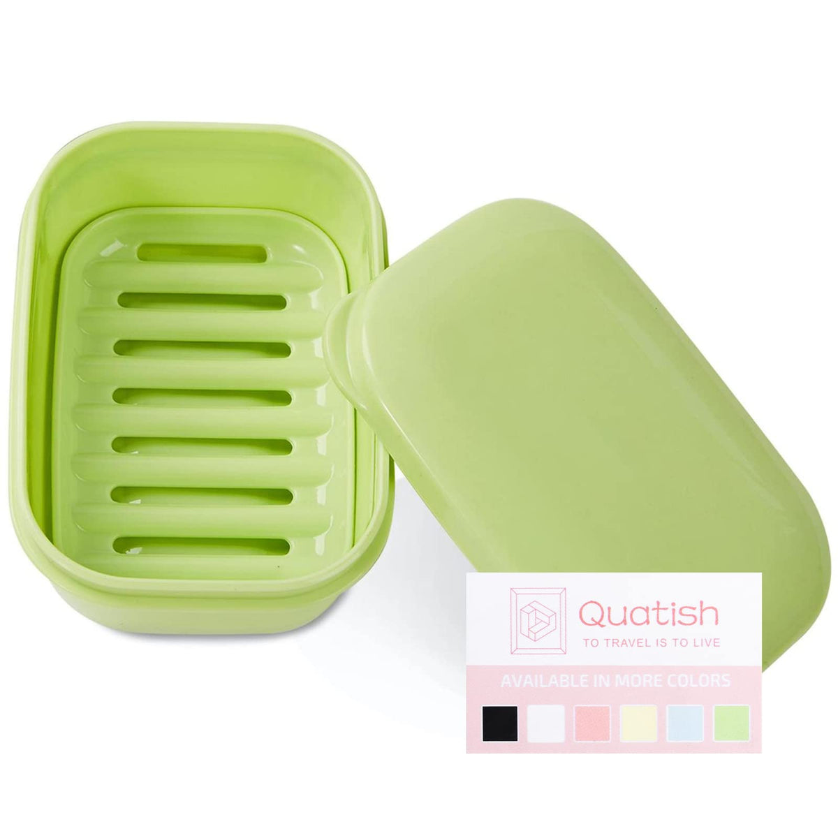 Quatish Leakproof Soap Dish with Lid & Draining Layer, Shatterproof Travel Bar Soap Holder Case Container, Portable Travel Size Toiletries Essentials for Camping, Gym, Bathroom, Beige