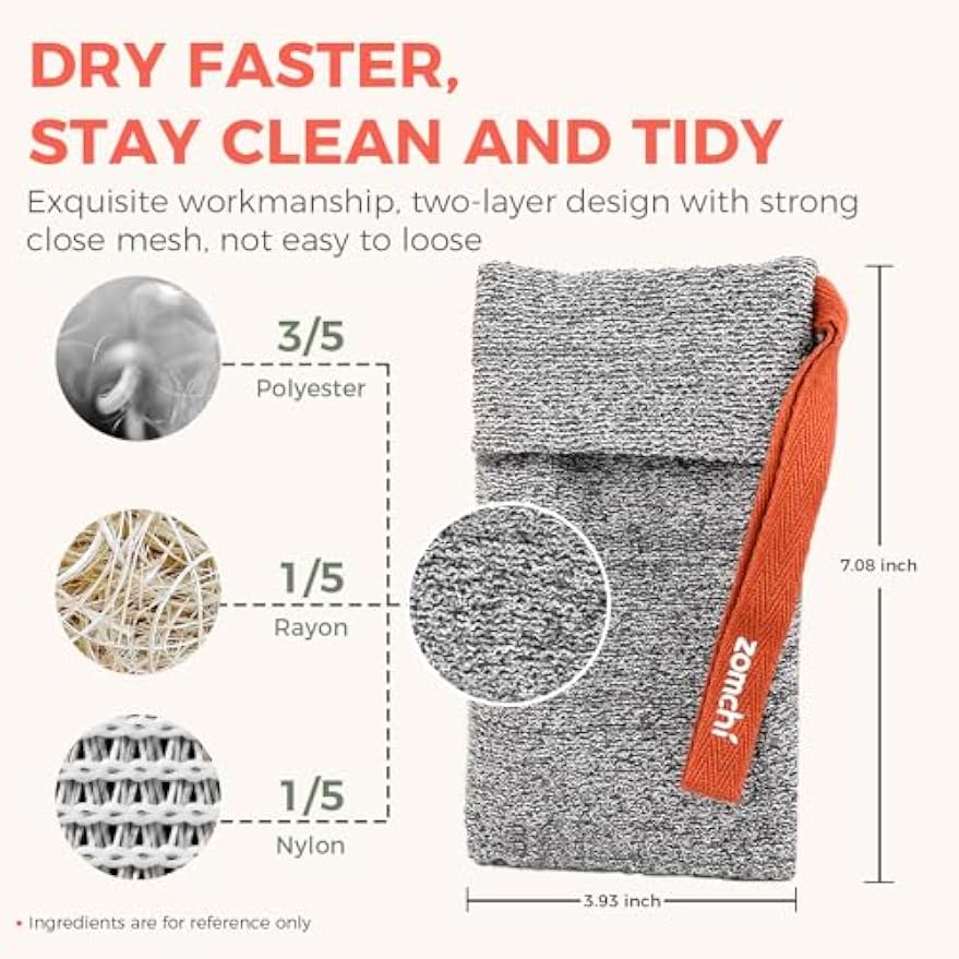 ZOMCHI Soap Saver Bags for Bar Soap, 2 Pack, Deep Texture Grey | Nylon Mesh Helps Create Rich Lather, Hanging Loop, Quick Drying Design, Roomy Pouch For Bath And Shower Routines