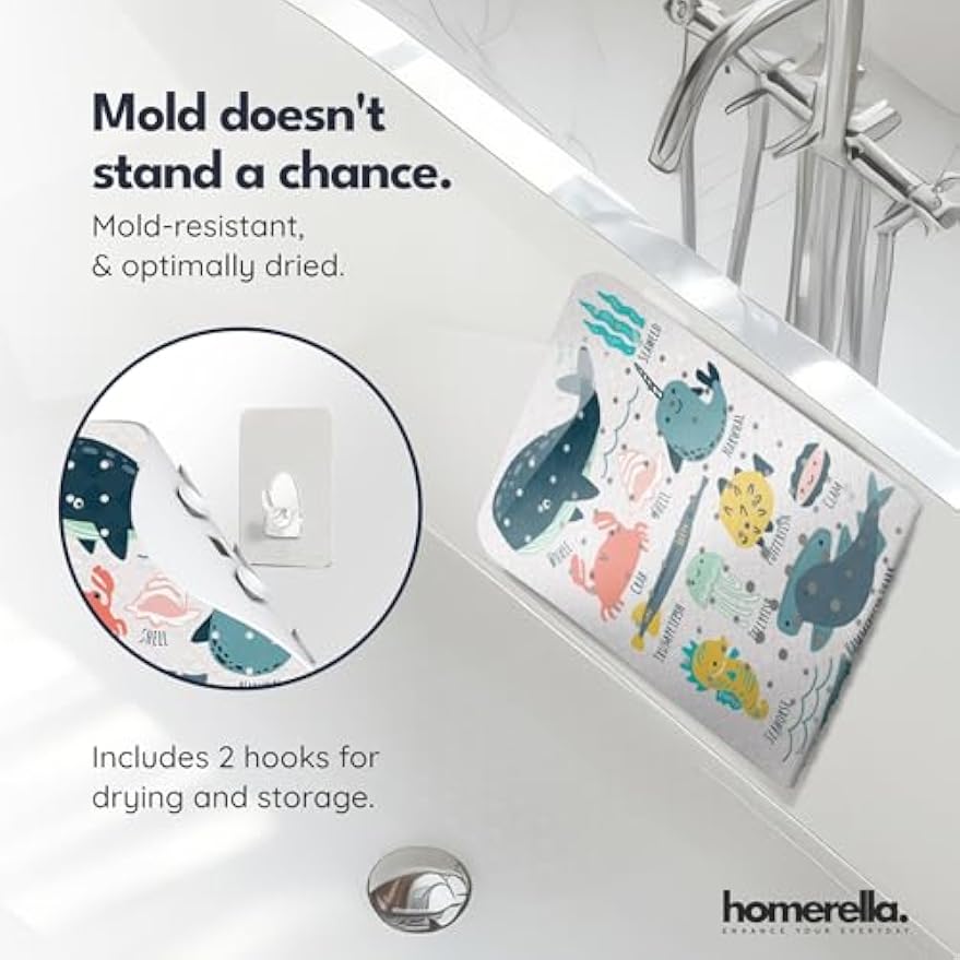homerella Bathtub Mat Non Slip Kids 40x16 Baby Bath Mat Non Slip Anti Mold | 100% BPA Free, Non Toxic, Mildew Resistant, Machine Washable, Extra Long Kids Bath Mat for Tub Non Slip, Toddler Bath Mat