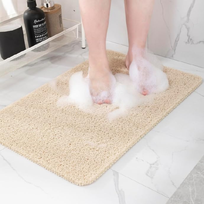 Hargiis Non Slip Bathtub Mat, Anti Slip Shower Mat, Fast Drying Bath Tub Mats, Foot Scrubber Mat, Anti Slip Mat for Tub, Floor, Bathroom, Home, Kitchen, Hotel (Beige 24"x16")