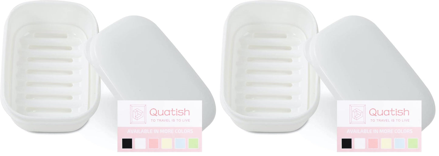 Quatish Leakproof Soap Dish with Lid & Draining Layer, Shatterproof Travel Bar Soap Holder Case Container, Portable Travel Size Toiletries Essentials for Camping, Gym, Bathroom, Beige