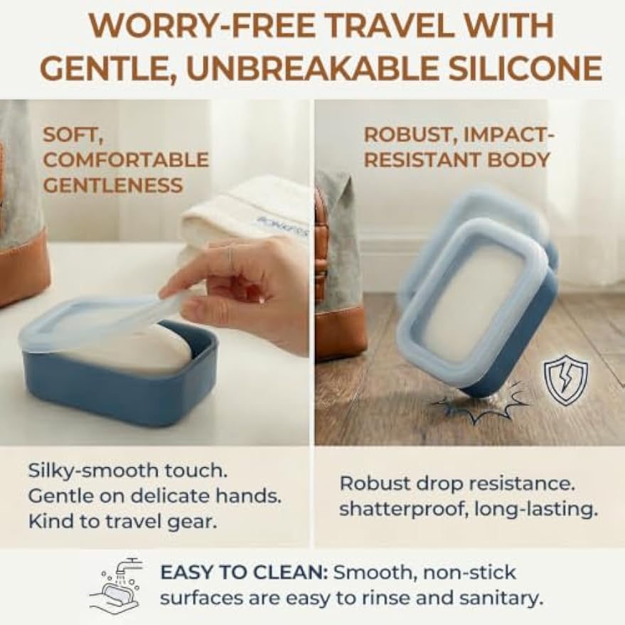 AIMAIAIMAI Compact Leakproof Silicone Travel Soap Case, Portable Soap Container with Drainage Layer - 2026 Travel Essentials for Camping, Gym & Shower (Blue)