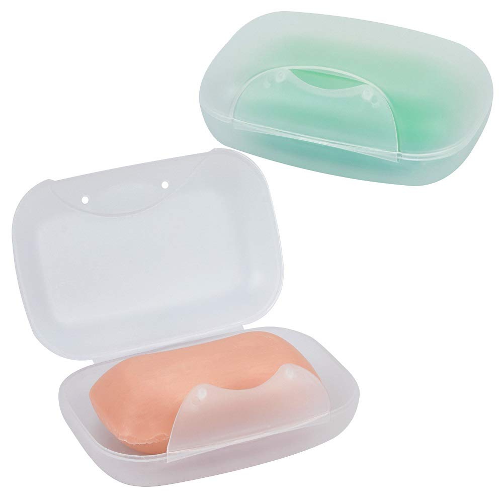 Soap Box Holder, 2-Pack Soap Dish Soap Savers Case Container for Bathroom Camping Gym Vonpri (Clear)