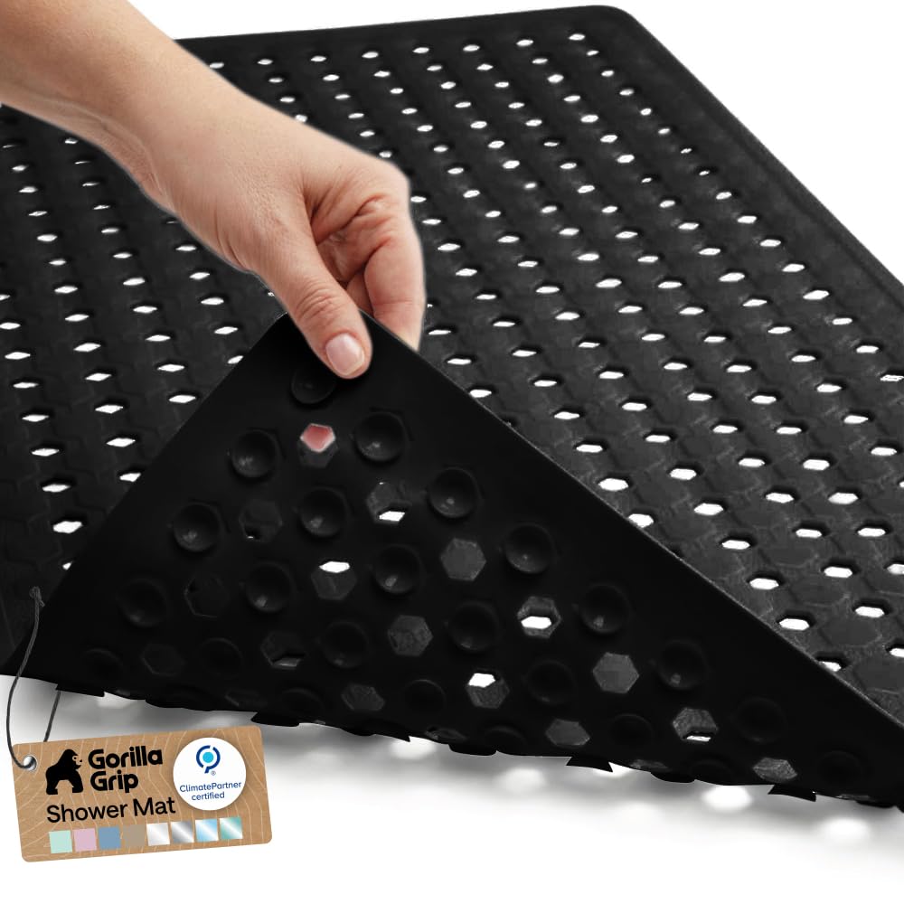 GORILLA GRIP Bath Tub Shower Mat, Bathtub Floor Liner, 35x16 Clear | Patented Large Mats, Machine Washable, Suction Cups and Drain Holes to Keep Tubs Clean, Soft on Feet, Bathroom Essentials