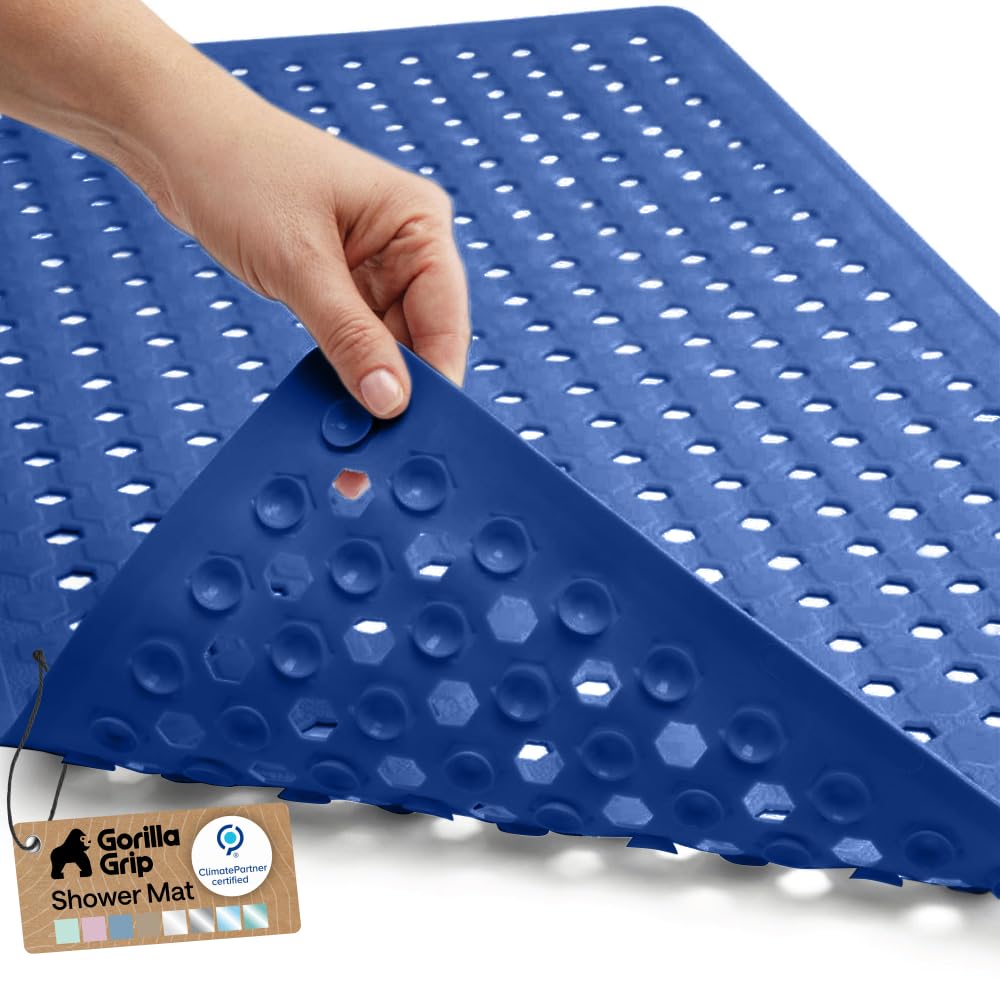 GORILLA GRIP Bath Tub Shower Mat, Bathtub Floor Liner, 35x16 Clear | Patented Large Mats, Machine Washable, Suction Cups and Drain Holes to Keep Tubs Clean, Soft on Feet, Bathroom Essentials