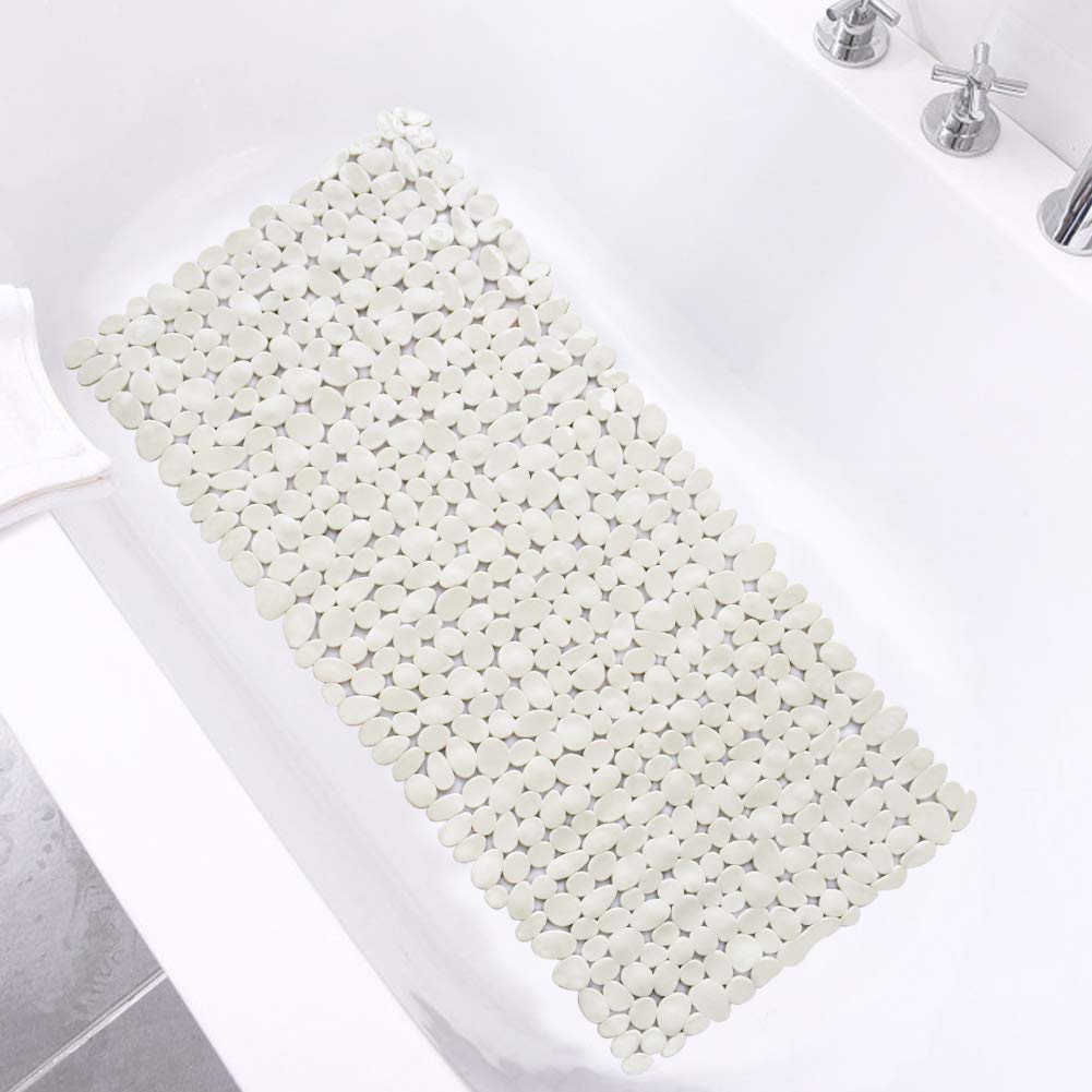Pebble Bathtub Mat Non Slip 35" X 16" with Suction Cups,Black | (for Smooth/Non-Textured Tubs Only) Safe Shower Mat with Drain Holes for Bathroom