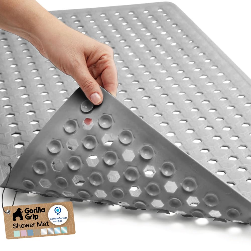 GORILLA GRIP Bath Tub Shower Mat, Bathtub Floor Liner, 35x16 Clear | Patented Large Mats, Machine Washable, Suction Cups and Drain Holes to Keep Tubs Clean, Soft on Feet, Bathroom Essentials