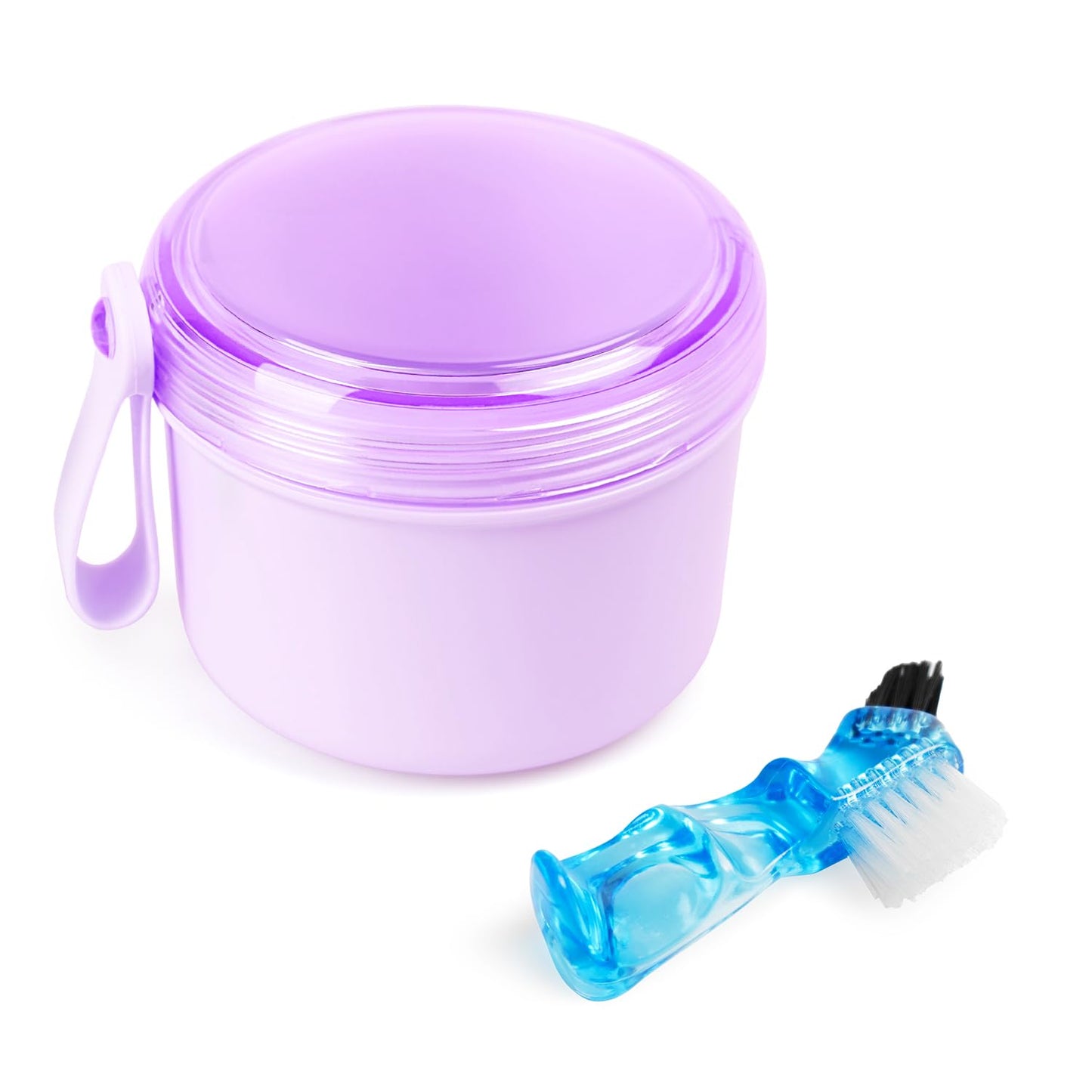 Leak Proof Travel Denture Bath Case for Full Dentures, Denture Cups for Soaking Dentures, Denture Container Cups with Brush for Dentures, Aligner, Retainers, Mouth Guard (Gray)