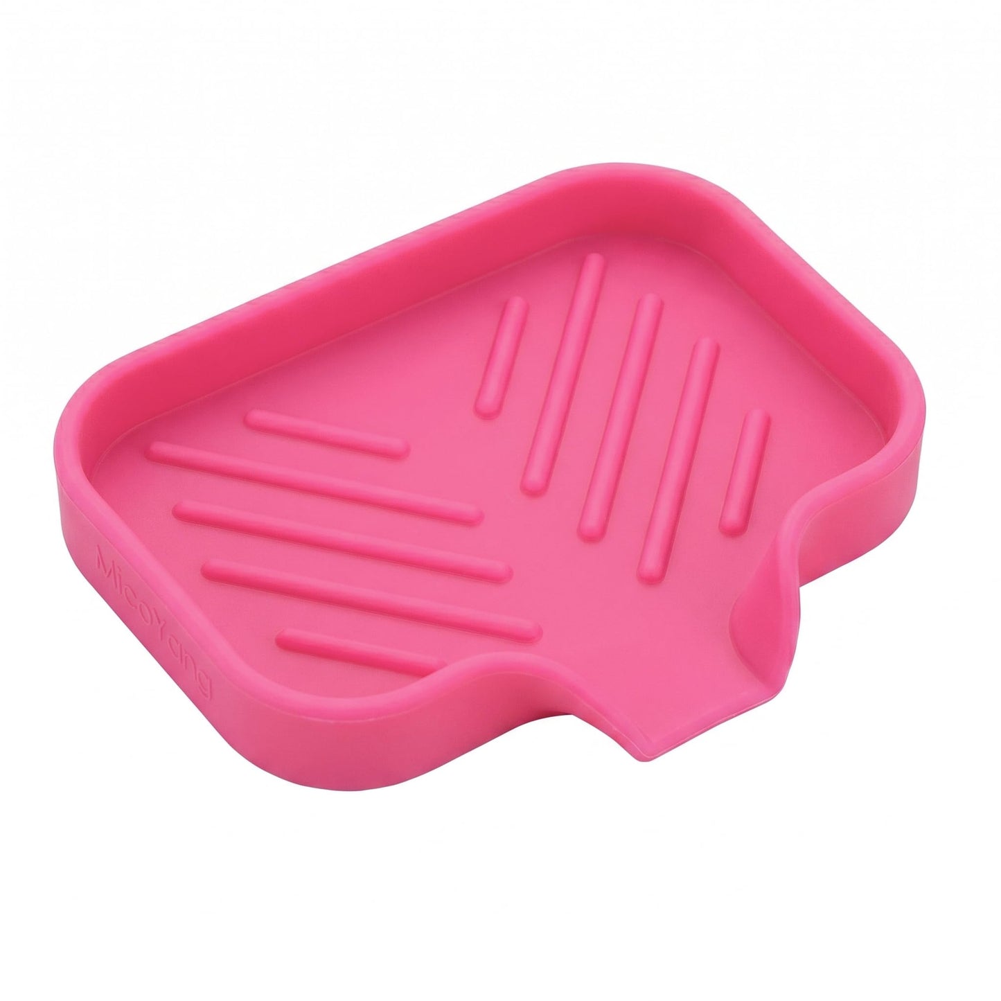 MicoYang Silicone Soap Dish with Drain Spout, Self-Draining Sink Organizer Tray for Bathroom and Kitchen, Sponges, Dispensers and Soap Holder, Non-Slip and Dishwasher Safe, Black (Compact, 4.9"×3.2")