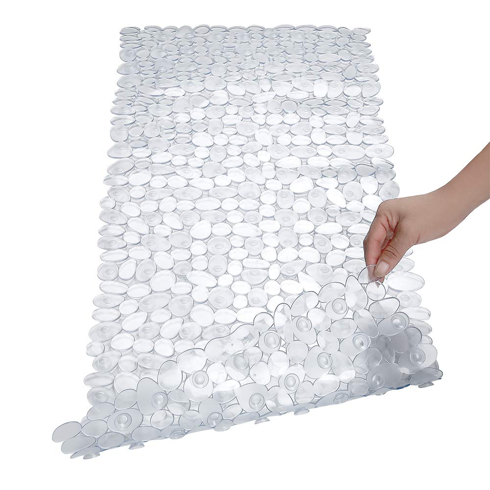 Pebble Bathtub Mat Non Slip 35" X 16" with Suction Cups,Black | (for Smooth/Non-Textured Tubs Only) Safe Shower Mat with Drain Holes for Bathroom