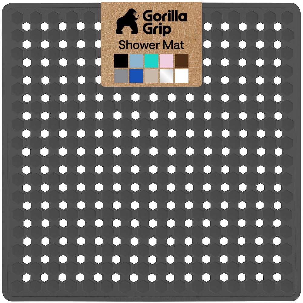 GORILLA GRIP Bath Tub Shower Mat, Bathtub Floor Liner, 35x16 Clear | Patented Large Mats, Machine Washable, Suction Cups and Drain Holes to Keep Tubs Clean, Soft on Feet, Bathroom Essentials
