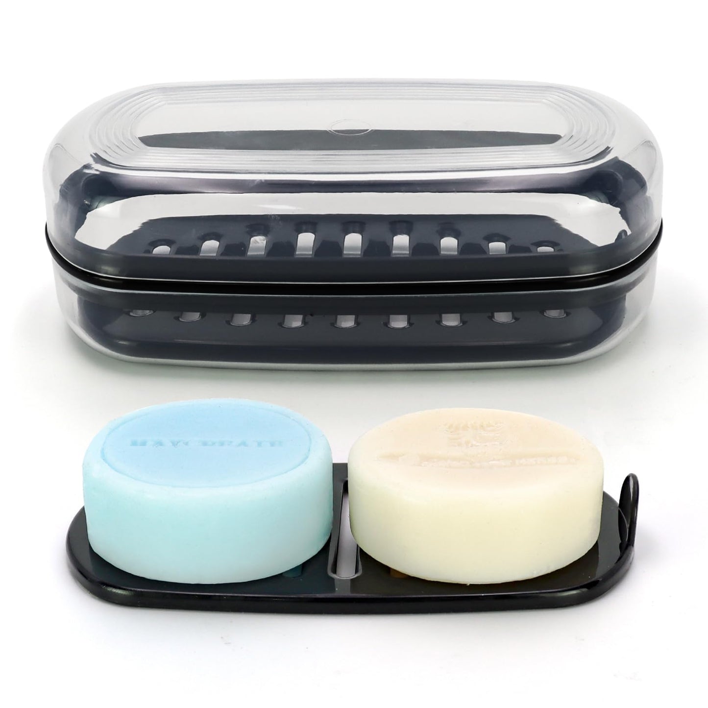 OZNER Clear Travel Soap Case Compatible with Kitsch - Leak-Proof Multi-Use Soap Holder with Draining Layer for Shampoo Bars, Conditioner Bars & Soap (Blue,1 Pack)