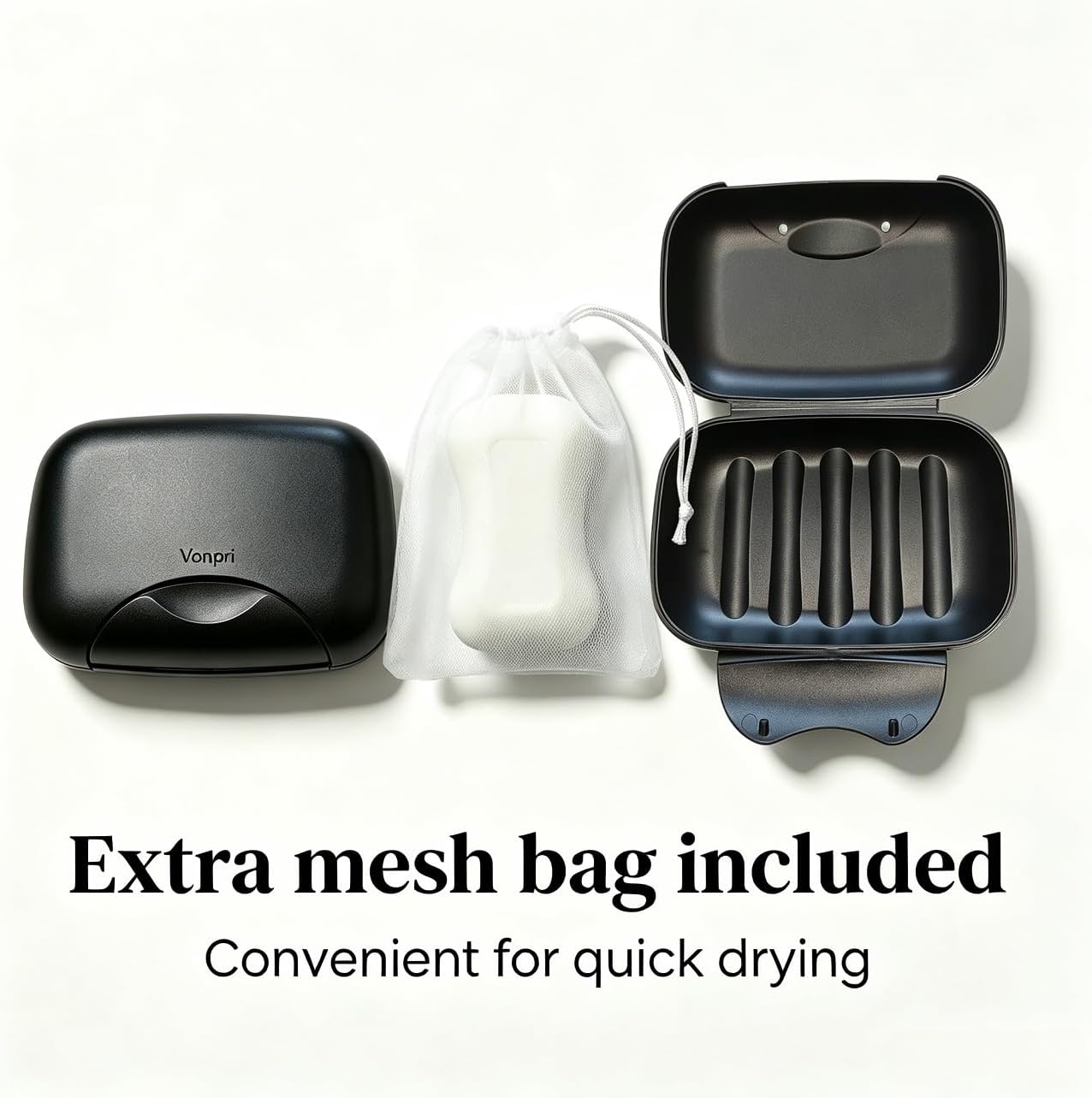 Soap Holder Container, Portable Bar Soap Saver Scrubber Case for Bathroom and Kitchen (Black)