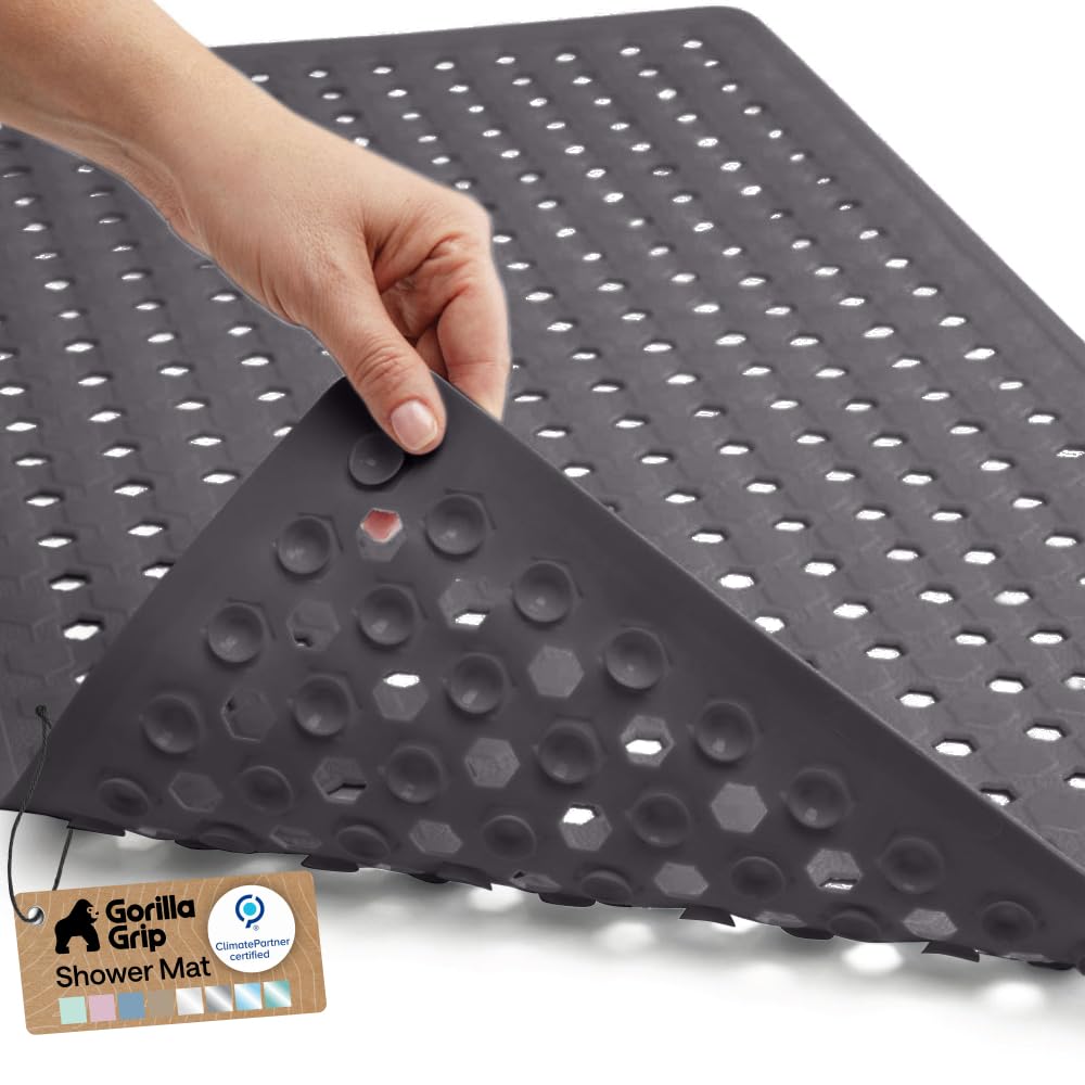 GORILLA GRIP Bath Tub Shower Mat, Bathtub Floor Liner, 35x16 Clear | Patented Large Mats, Machine Washable, Suction Cups and Drain Holes to Keep Tubs Clean, Soft on Feet, Bathroom Essentials