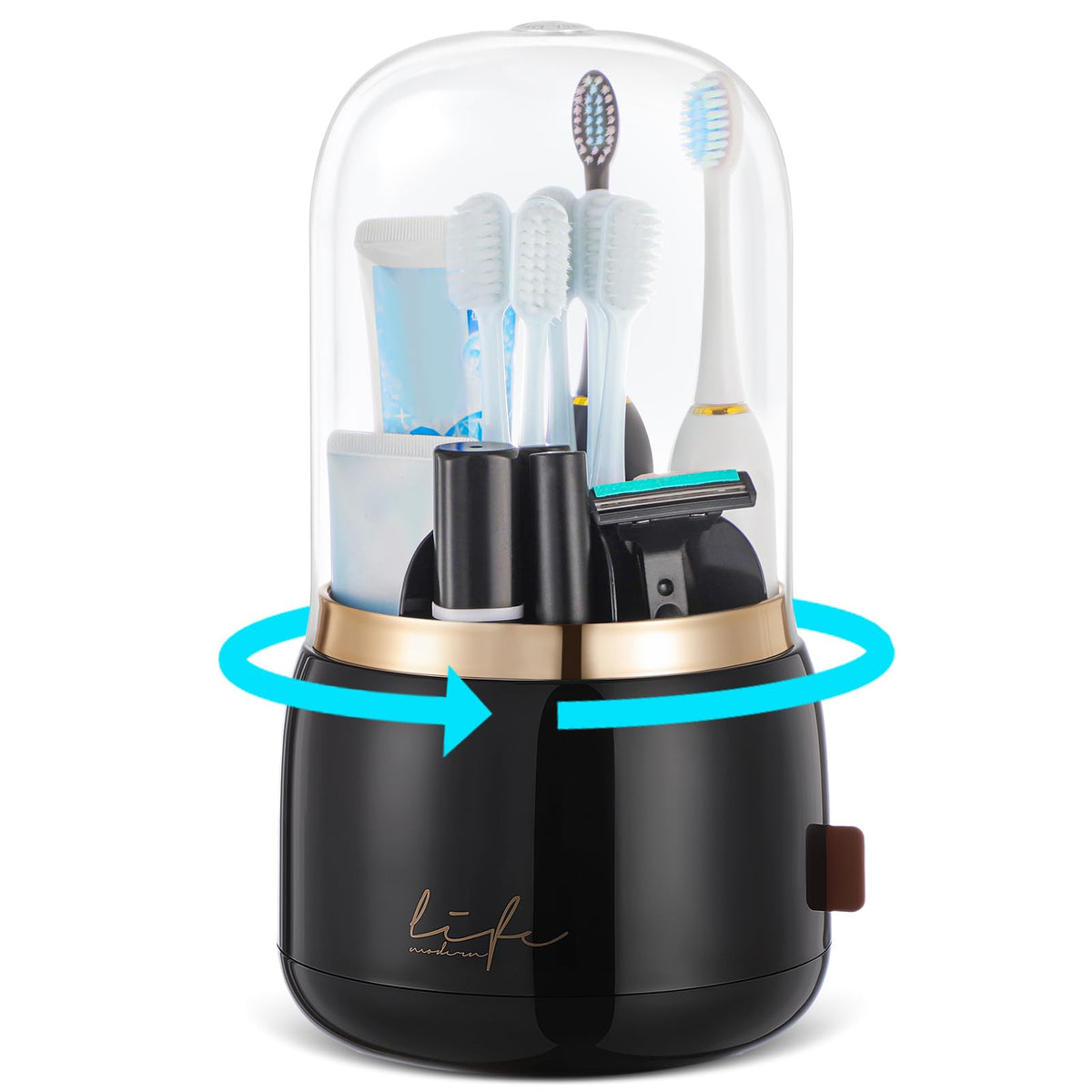 Toothbrush Holders, Toothbrush Holders for Bathrooms, Makeup Brush Holder | Toothbrush and Toothpaste Holder, Rotatable Toothbrush Holder with Transparent Dust Cover, Multi Drainage Vent Holes