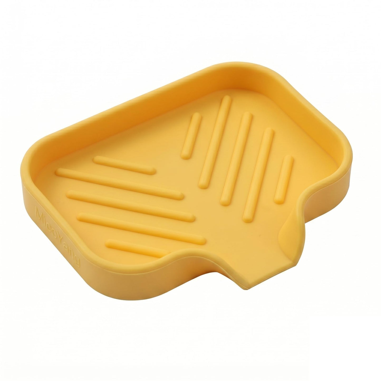 MicoYang Silicone Soap Dish with Drain Spout, Self-Draining Sink Organizer Tray for Bathroom and Kitchen, Sponges, Dispensers and Soap Holder, Non-Slip and Dishwasher Safe, Black (Compact, 4.9"×3.2")