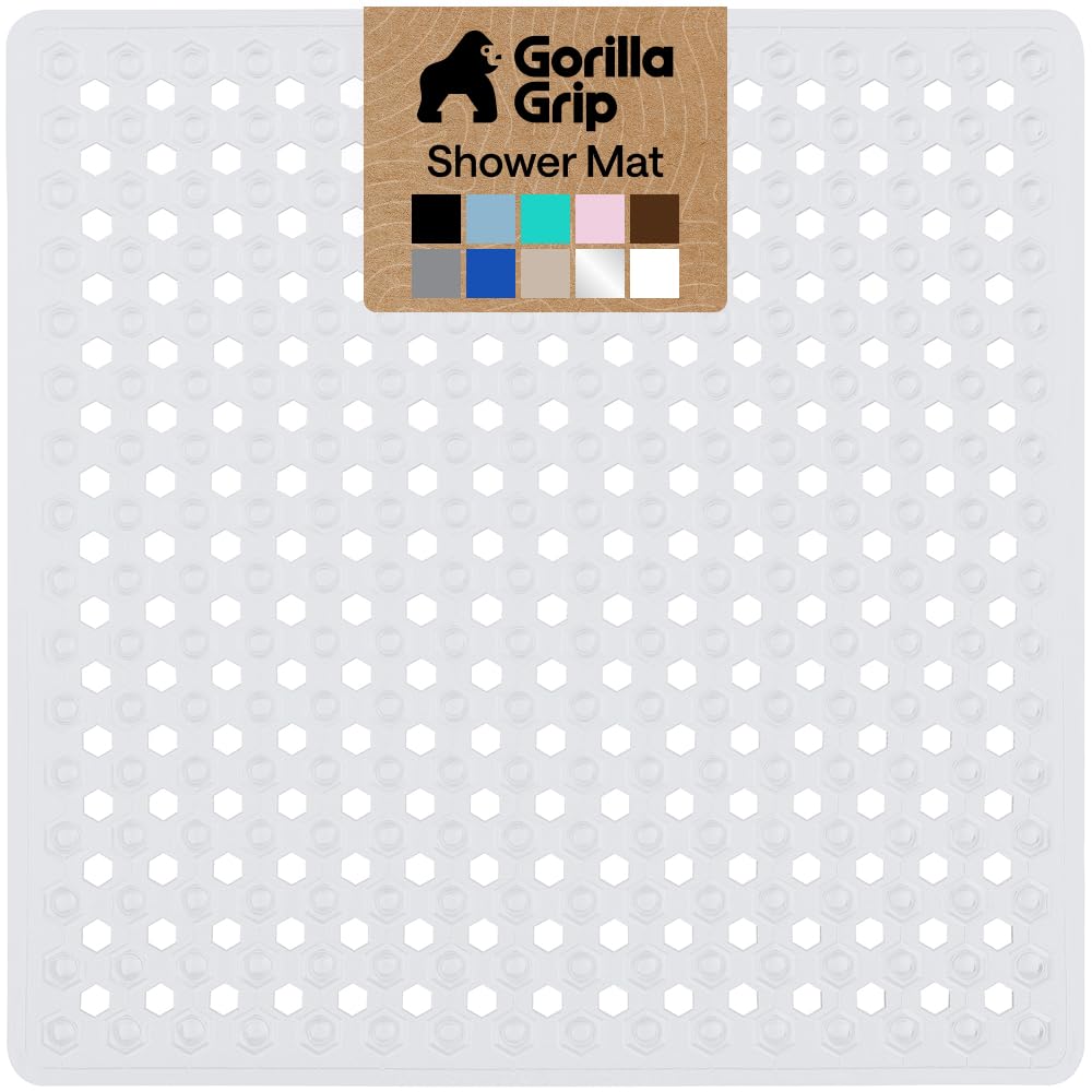 GORILLA GRIP Bath Tub Shower Mat, Bathtub Floor Liner, 35x16 Clear | Patented Large Mats, Machine Washable, Suction Cups and Drain Holes to Keep Tubs Clean, Soft on Feet, Bathroom Essentials