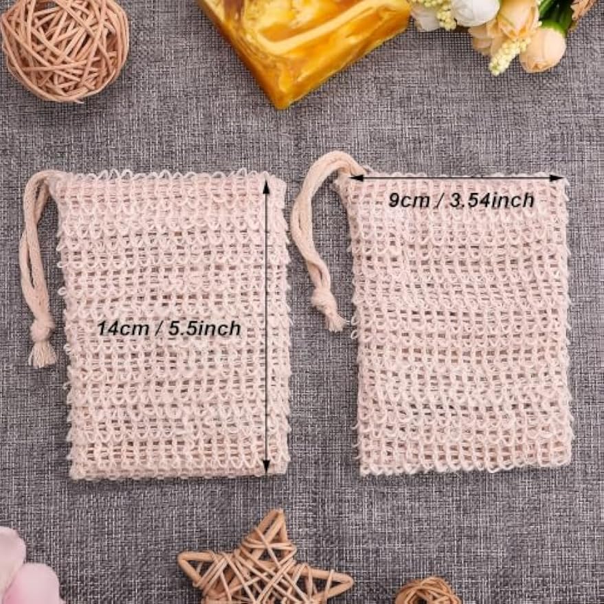 BBTO 5 Pieces Soap Saver Bag Cotton Linen Exfoliating Soap Pouch for Foaming and Drying, Shower, Scrubber(9 x 14 cm,Beige) | Soap Saver Bag, Soaps Exfoliating Pouch, Soaps Sock