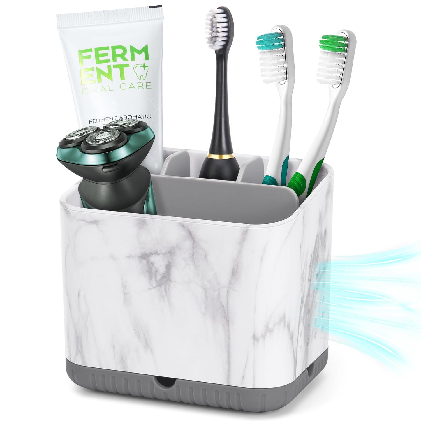 Toothbrush Holders for Bathrooms, Kids Electric Toothbrush Organizer (Grey) | Easy To Clean, Drainage, Removable, Non-Slip, 4 Slots Tooth Brush Holder for Bathroom Countertop Organizer